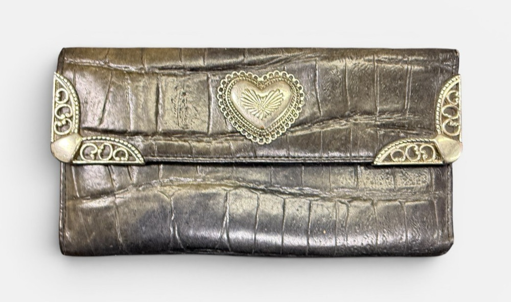 Capezio Faux Crocodile Genuine Leather Wallet With Metal Accents 7" Y2K Unique